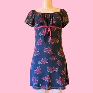 NWT Dark Floral milkmaid Dress Wuthering heights inspired y2k babydoll sheer Lg